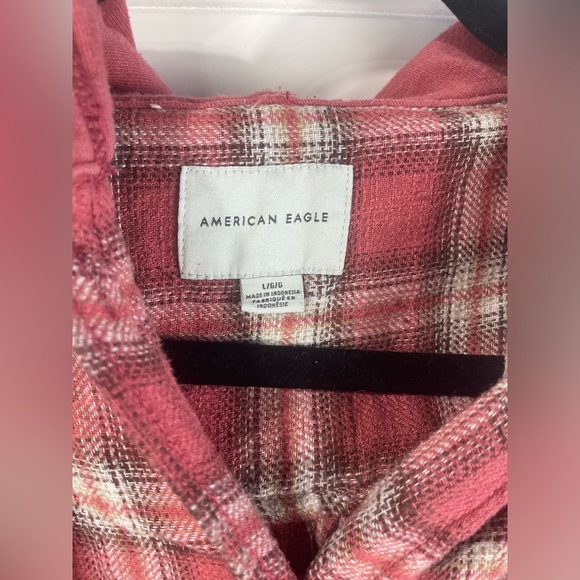 American Eagle Pink Plaid Hooded Button Front Sweatshirt Hoodie Large Girls GUC - Picture 11 of 11